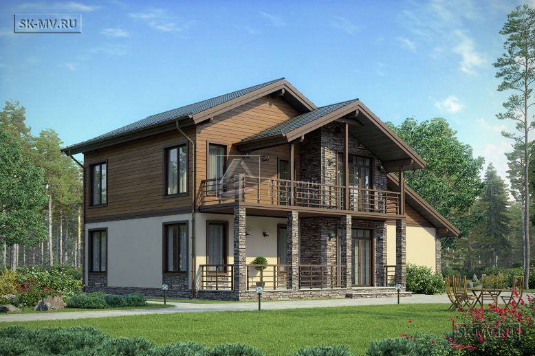 Проект современного комбинированного загородного дома в американском стиле со встроенным гаражом Белоостров — 6