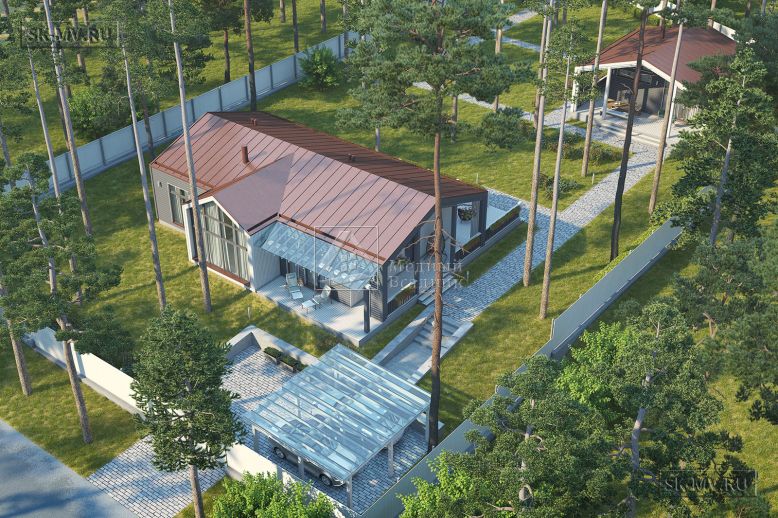 Проект современного скандинавского одноэтажного дома без свесов кровли Лесная сказка — 6
