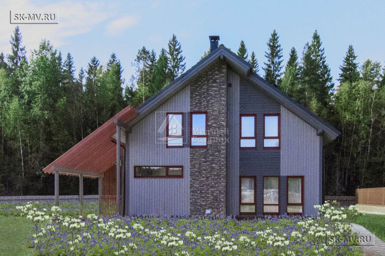 Проект современного загородного дома МВ 10 с комбинированным фасадом и сауной — 2