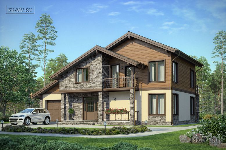 Проект современного комбинированного загородного дома в американском стиле со встроенным гаражом Белоостров — 5