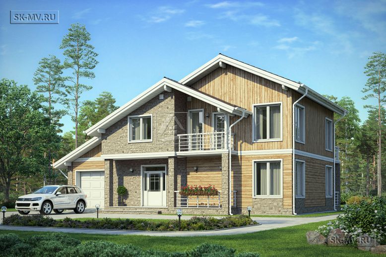 Проект современного комбинированного загородного дома в американском стиле со встроенным гаражом Белоостров — 7