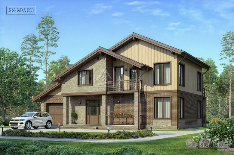 Проект современного комбинированного загородного дома в американском стиле со встроенным гаражом Белоостров — 3