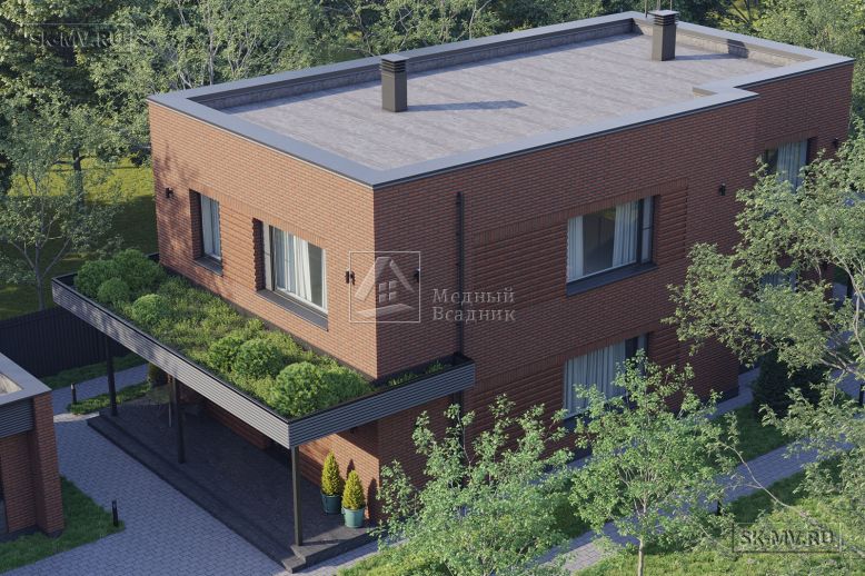 Проект прямоугольного дома с плоской крышей в стиле Хай Тек — 1