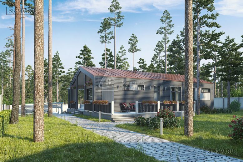 Проект современного скандинавского одноэтажного дома без свесов кровли Лесная сказка — 3