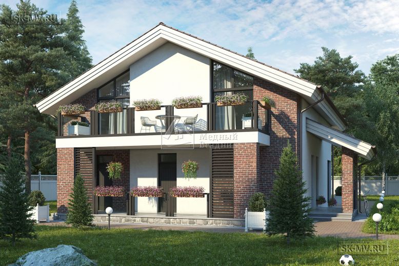 Загородный газобетонный дом с большим балконом по проекту Савоя — 1