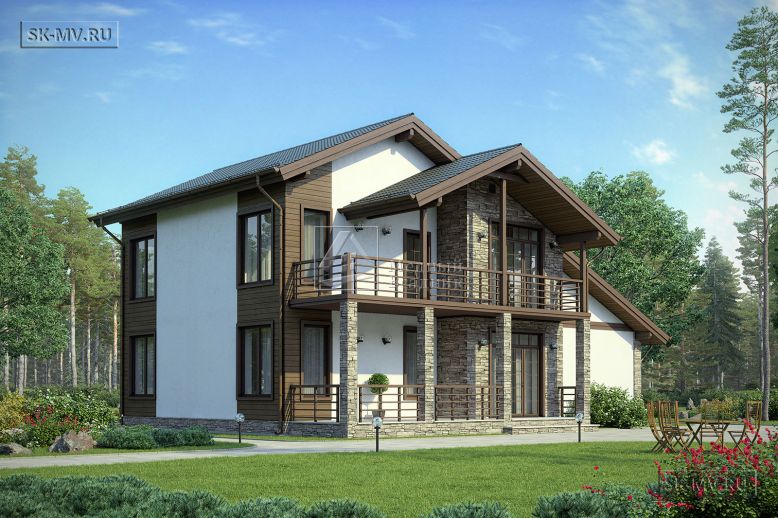 Проект современного комбинированного загородного дома в американском стиле со встроенным гаражом Белоостров — 2