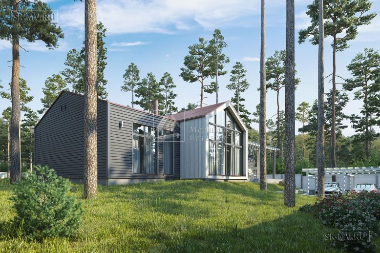 Проект современного скандинавского одноэтажного дома без свесов кровли Лесная сказка — 2