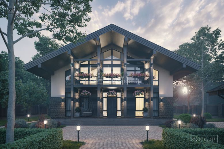 Трехэтажный дом по проекту Дарна в стиле фахверк со вторым светом и панорамными окнами — 1