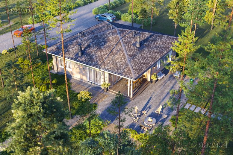 Проект одноэтажного дома «Красная горка» площадью 134,43 кв.м в скандинавском стиле, акция на строительство — 7